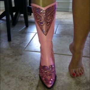 Pink sequin boots 8